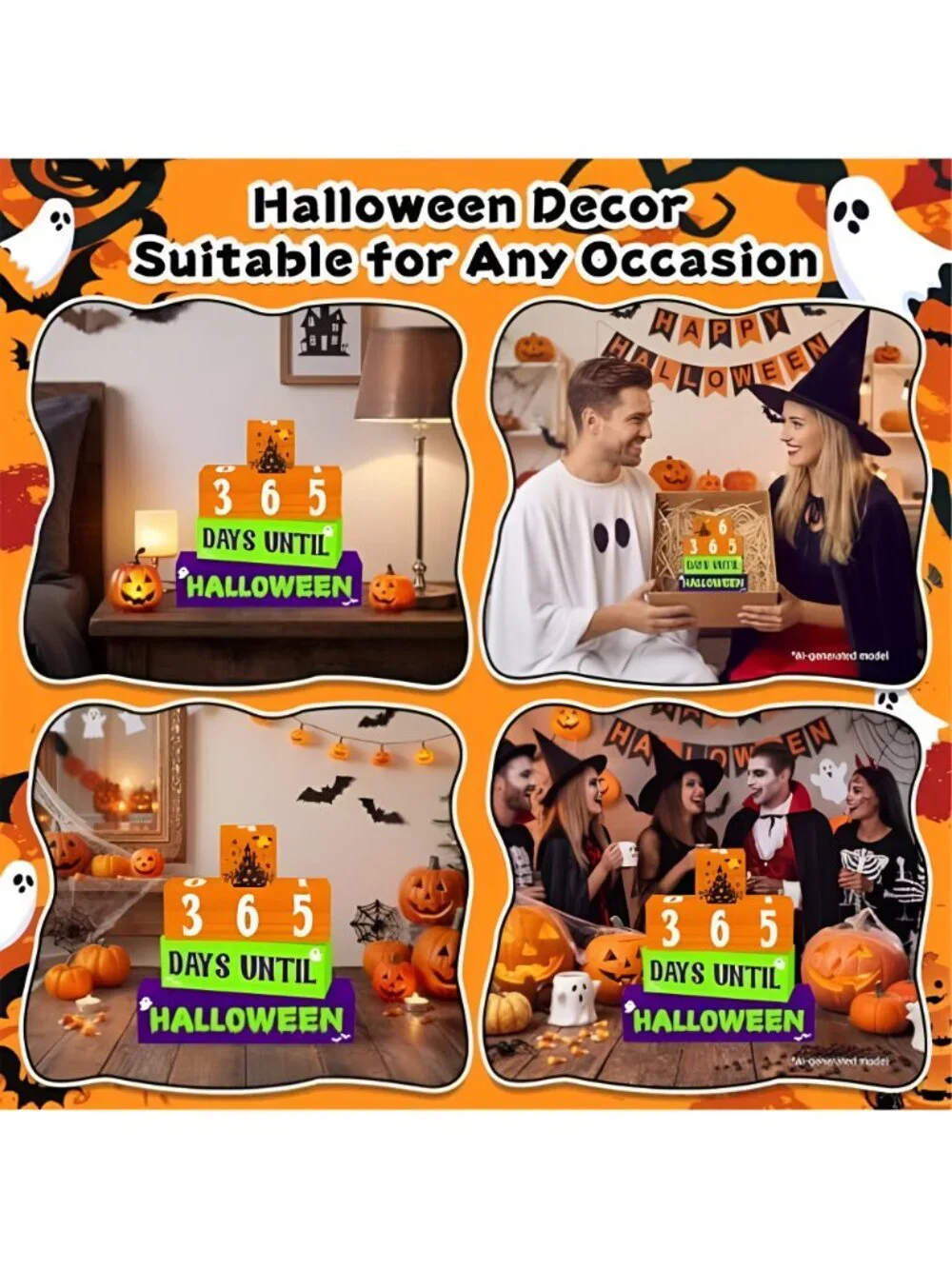 7 Pcs Halloween Countdown Wooden Table Decor, Halloween Home Decorations